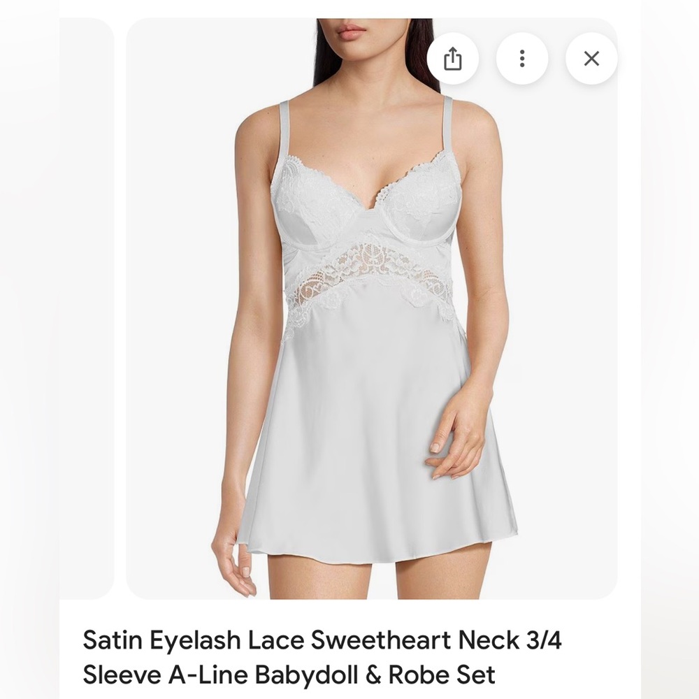 Dillards Bridal Satin Eyelash Lace Neck 3/4 Sleeve A-Line Babydoll & Robe Set